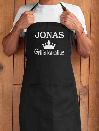 Prijuostė Jonas - grilio karalius, juoda