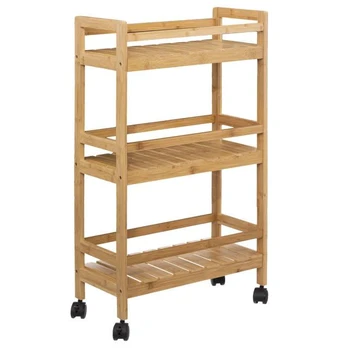 LINHA Mobile Kitchen Rack, 3 Tier, Bamboo