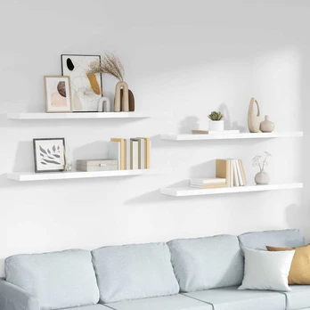 Pakabinamos lentynos, 4vnt., baltos, 120x23,5x3,8cm, mdf