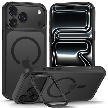 Matinis juodas dėklas Apple iPhone 17 Pro Max / 18 Pro Max telefonui "Tech-Protect MagStand Magsafe CC"