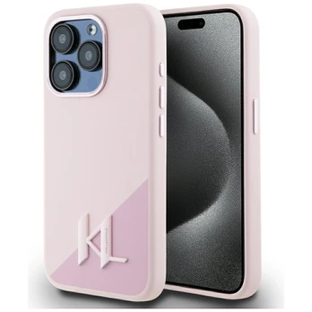 Dėklas Karl Lagerfeld Silicone Shadow Metal Initial MagSafe do iPhone 15 Pro rožinis