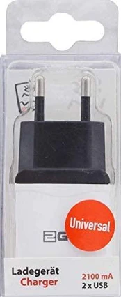 2GO USB Netz-Ladegerät Universal Dual-USB 100V-240V - baltas