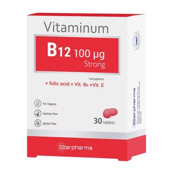 Vitaminas B12 100 strong Starpharma + Vitaminas E, 30 tablečių