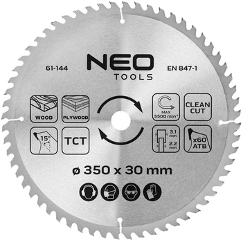 Neo Tools Diskinio pjūklo diskas, Widia, 350 x 30 mm, 60 dantų
