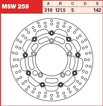Brake disc MSW259 front floating TRW 310/121,5/5mm/142mm
