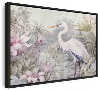 Artgeist Paveikslas - Heron wading in a pond - illustration in bright colours