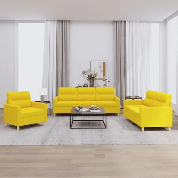 Sofa Sofos komplektas su pagalvėlėmis, 3 dalių, geltonas, audinys