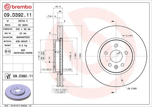 BREMBO 09.D392.11 Brake Disc