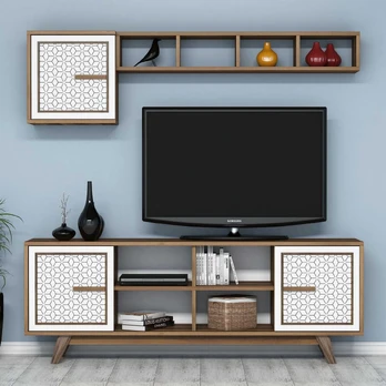 Tv staliukas Ayla-Walnut, White Graikinis riešutas Balta