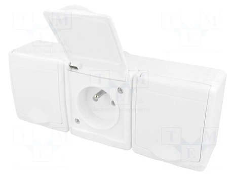 Connector: AC supply | socket | 2P+PE | 250VAC | 16A | white | PIN: 3 | IP44