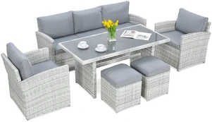 Lauko baldų komplektas BORNEO + su pufais, White Grey kaina