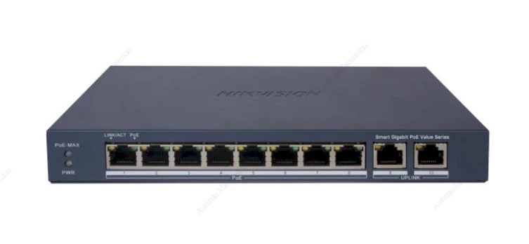 10 prievadų, 8 PoE prievadų komutatorius Hik-vision DS-3E1510P-EI/M
