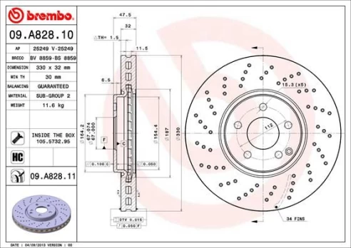 Stabdžių diskas BREMBO 09.A828.11