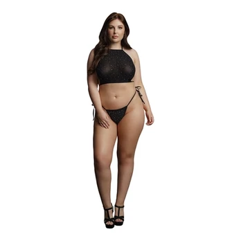 Shots Festive Allure Plus Size Rhinestone Halter Top & Thong Set 1XL-3XL
