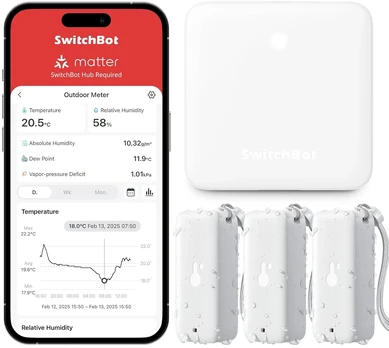 SwitchBot belaidžiai termohigrometrai IP65 su Hub Mini, 3 vnt., W3400010