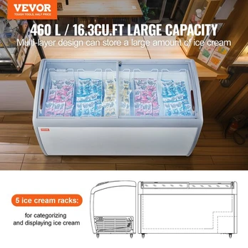 460 l talpos ledų vitrininė šaldymo dėžė