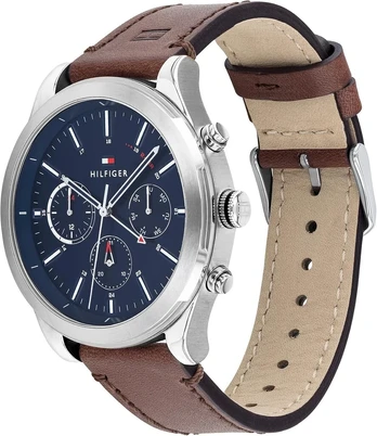 Tommy Hilfiger vyriškas laikrodis su rudos odos apyranke