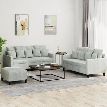 Sofa Sofos komplektas su pagalvėlėmis, 3 dalių, pilkas, aksomas