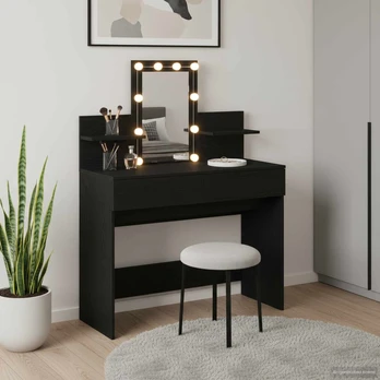 Makiažo stalas su LED Juodas 100x40x130 cm