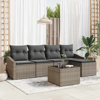 5 dalių Sodo Sofa su Pagalvėmis Juodas Poliratanas