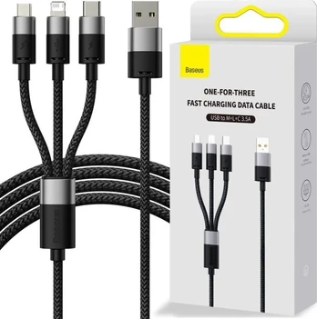 Baseus StarSpeed 1-for-3 Fast Charging Data Cable USB to M+L+C 3.5A 1.2m Blue