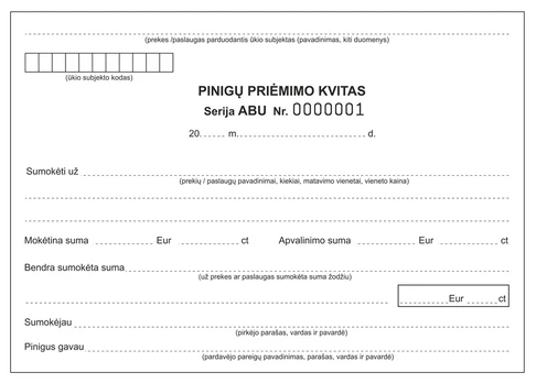 Pinigų priėmimo kvitai, A5x2x50, su Nr.
