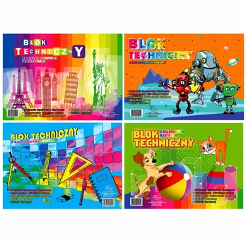 LEAN SCHOOL Blok techniczny kolorowy A4 8 kartek 160g PROTOS
