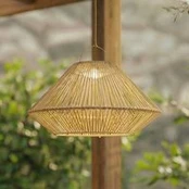 Lindby LED saulės lempa Austas, smėlio spalvos, Ø 50 cm, USB, IP54