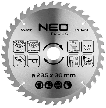 Neo Tools Diskinio pjūklo diskas, Widia, 235 x 30 mm, 40 dantų