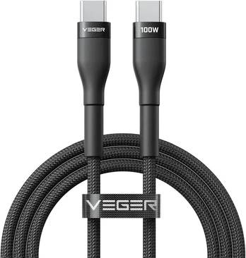 Cable Typ C to Typ C VEGER PD 5A 100W CC05 1,5 m juodas
