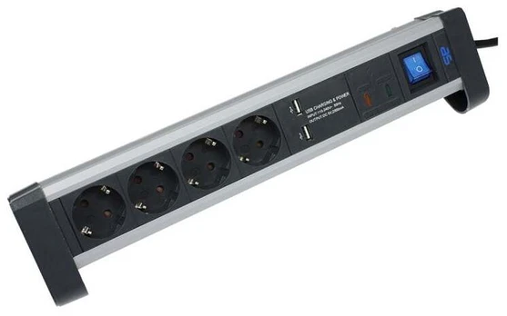 Ilgintuvas 4 lizdų AS-SCHWABE 2USB 5V/2000mA 1,5m