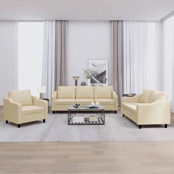 Sofa Sofos komplektas su pagalvėlėmis, 3 dalių, kreminis, audinys
