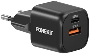 FoneKit Mini 20 W, USB-C + USB-A, musta