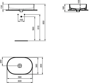 Ideal Standard Strada II praustuvas be perpildymo 60x40 cm, baltas T298101
