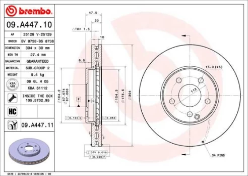 Stabdžių diskas BREMBO 09.A447.11