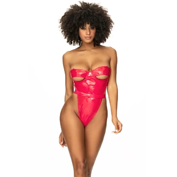 Mapale Teddy XL Wet Look Red Bodysuit with Underwire and Adjustable Straps