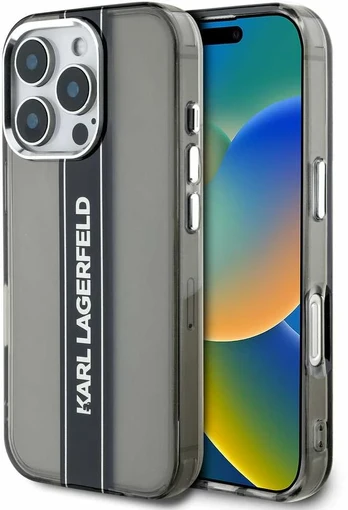 Dėklas Karl Lagerfeld IML Stripe Logo Case for iPhone 16 Pro Juodas