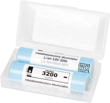 Akumuliatorius 18650 li-ion LG 3200mAh 10A 3,6V + BOX 2vnt.