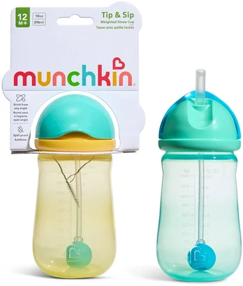 Munchkin - 2pk Tip & Sip Straw Cup - Mėlyna/Geltona - 296 ml