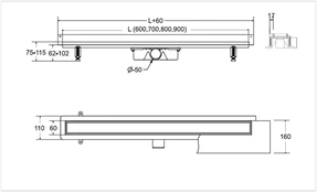 Dušo latakas Besco Virgo Grafit Duo, 60 cm kaina