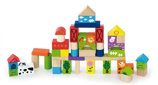 Medinės kaladėlės su figūromis Ferma ,,Viga Toys'