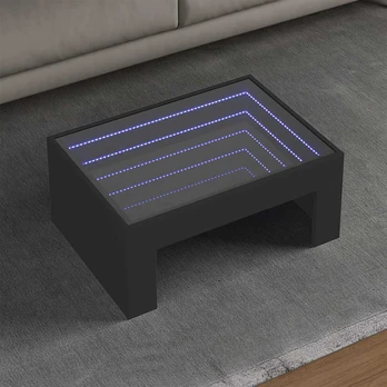 Kavos staliukas su Infinity LED lemputėmis, juodas, 70x50x30cm