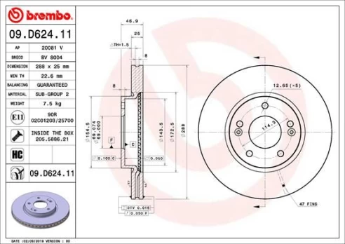 BREMBO 09.D624.11 Brake Disc