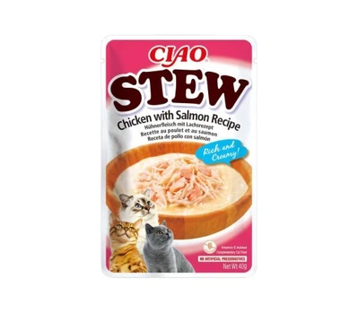 Ciao Cat Stew Chicken Salmon begrūdis, 40 g x 12