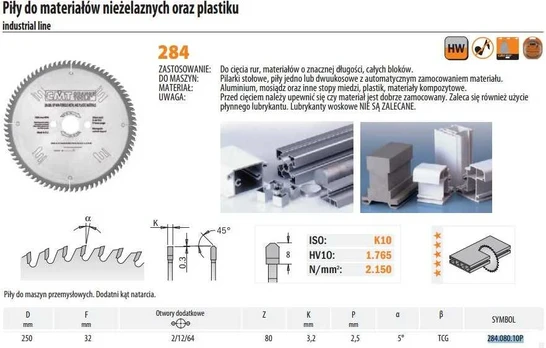 Pjovimo diskas aliuminiui CMT 284; 250x3,2x32; Z80; 5°
