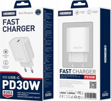 JELLICO sieninis įkroviklis EU53 PD 30W 1xUSB-C Baltas