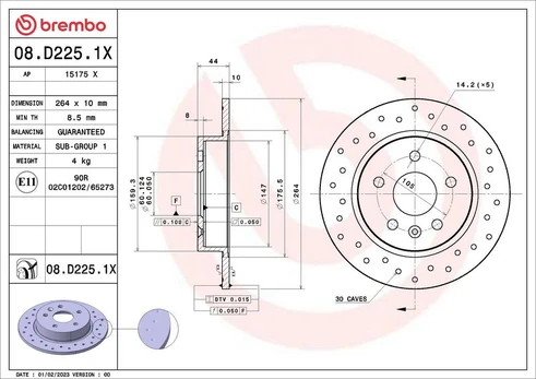 Stabdžių diskas BREMBO 08.D225.1X