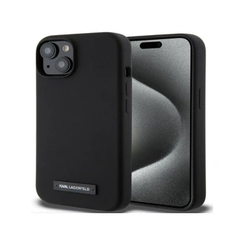 Karl Lagerfeld Apple iPhone 15 Liquid Silicone Plaque MagSafe Case Black
