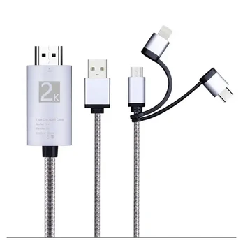 3 in 1 kabelis HDMI į TYPE C / lightning / microUSB - android- Iphone