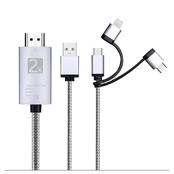 3 in 1 kabelis HDMI į TYPE C / lightning / microUSB - android- Iphone kaina